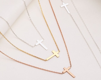 Gold Cross Necklace, Silver Cross Necklace, Small Cross Necklace, Religious Necklace Jewelry, Dainty Cross Necklace, Christmas Gift
