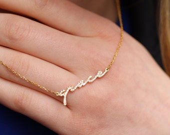 14k Solid Gold Diamond Name Necklace, Personalized Gift , Name Necklace, Pavé Name Necklace, Mothers Day Gift, Diamond Name Necklace