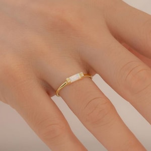 Opal Ring, 14K Gold Baguette Opal Ring, Minimalist Ring, Stacking Ring, October Birthstone Ring, Dainty Ring, Mothers Day Gift, Gift for Mom