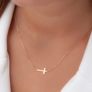 14k Solid Gold Cross Necklace, Gold Cross Necklace, Dainty Cross Necklace, Religious Necklace, Solid Gold Cross Jewelry, Small Cross image 3