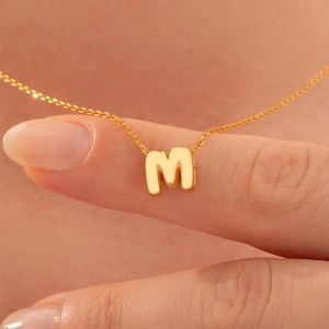 Collar con inicial de oro macizo de 14 k, collar con letra burbuja, collar con letra 3D, collar con inicial, collar con nombre de oro, regalo de cumpleaños