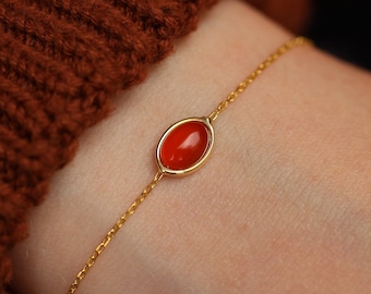 Gold Carnelian Bracelet, Carnelian Bracelet, Dainty Bracelet, Delicate Carnelian Bracelet for Women, Friendship Bracelet, Minimal Bracelet