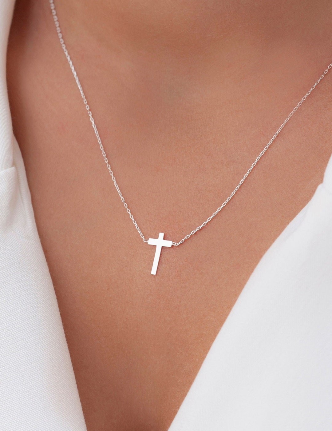 Tiny Cross Necklace, Gold Cross Necklace, Religious Necklace Jewelry