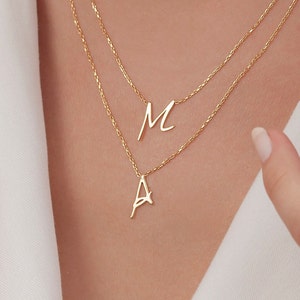 14k Solid Gold Letter Necklace, Initial Letter Necklace, 14k Gold Initial Necklace, Personalized Gift, Christmas Gift, 14K Solid Gold Gift