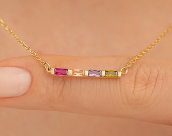 Collier pour mère, collier famille avec pierres de naissance, collier avec pierre de naissance, collier grand-mère, collier baguette, cadeau fête des mères, collier maman