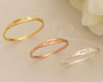14k Solid Gold Thin Signet Ring , Custom Initial Ring , Name Ring , Personalized Signet Ring , 14k Gold Signet Ring , Gold Stacking Ring