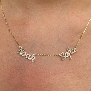 Diamond Two Name Necklace, Personalized Jewelry, Pave Name Necklace, Bridesmaid Gift, 2 Name Necklace, Gift for Her, Personalized Name Gift