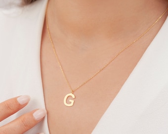 14k Solid Gold Letter Necklace, Personalized Letter Necklace, Initial Necklace, Gift for Her, Initial Letter Necklace, 14k Gold Necklace