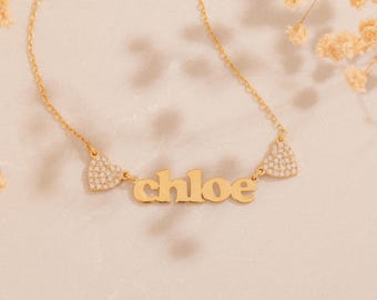 Personalized Name Necklace with Heart , Heart Name Necklace , 14k Gold Name Necklace , Custom Name Jewelry , Mothers Day Gift