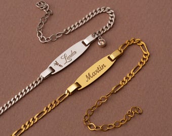 Pulsera para bebé, pulsera de oro para bebé, pulsera con nombre de bebé en oro macizo de 14 k, pulsera de identificación para bebé, pulsera de identificación para niño, grabado personalizado del nombre del bebé