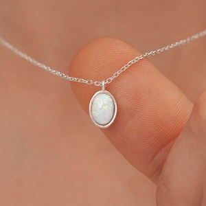 14k Solid Gold Opal Necklace, Sterling Silver 925 Opal Necklace, Oval Opal Necklace, 14k Gold White Opal Necklace, Gift for Mom, Mom Gift