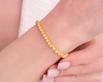 Bracciale tennis, Bracciale tennis in oro, Bracciale tennis con diamanti, Bracciale delicato, Bracciale tennis con zirconi, Regalo per lei, Bracciale minimalista