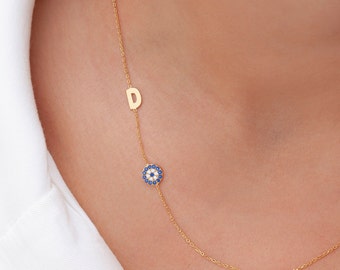 Sideways Initial Necklace, Personalized Letter Necklace, Personalized Gift, Silver Letter Necklace, Gift for Her, Christmas Gift, Gift