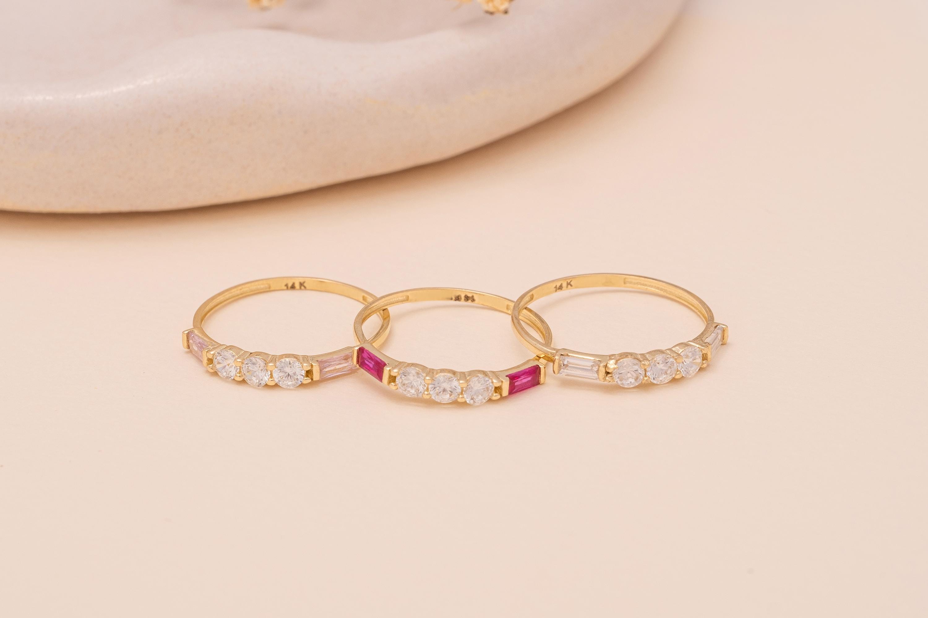 14k Solid Gold Wedding Ring , Gold Half Eternity Baguette Wedding Ring ...