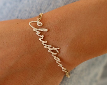 Pavé Name Bracelet, Name Bracelet, Custom Name Bracelet, Gift for her, Personalized Pavé Bracelets, Dainty Gold Name Bracelet, Gift for Mom