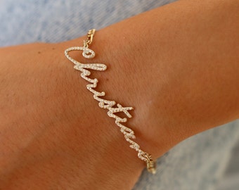 Pavé-Namensarmband, Namensarmband, Namensarmband benutzerdefinierte, Geschenk für sie, personalisierte Pavé-Armbänder, zierliches Gold-Namensarmband, Geschenk für Mama