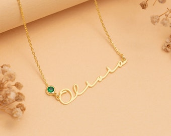 Name Necklace with Birthstone, Personalized Name Necklace, Custom Name Choker with Birthstone, Gold Name Necklace, Mothers Day Gift, Gift