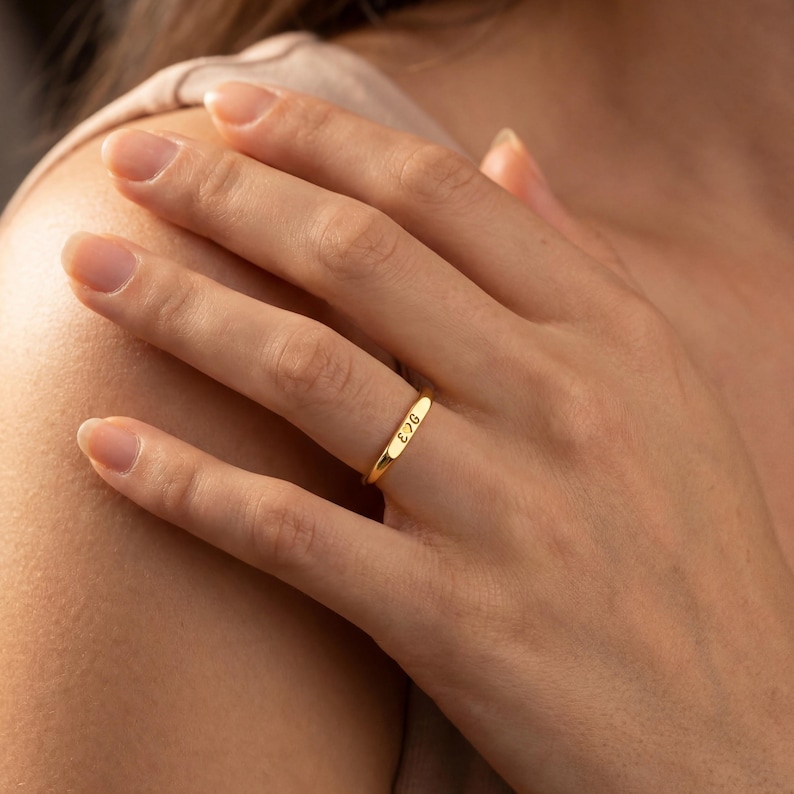 14k Solid Gold Dainty Name Ring , Personalized Engraved Name Ring , Custom Name Ring , Minimalist Gold Name Jewelry