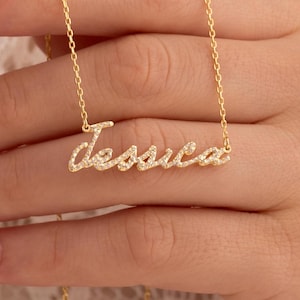 14k Solid Gold Diamond Name Necklace, Personalized Gift , Name Necklace, Pavé Name Necklace, Mothers Day Gift, Diamond Name Necklace