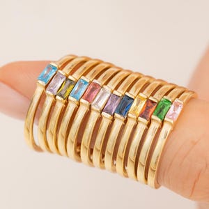 Baguette Birthstone Ring , Custom Birthstone Ring , Mothers Day Gifts , Gift for Mom , Birth Stone Ring , 14k Gold Ring