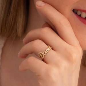14k Solid Gold Diamond Name Ring , Pave Name Ring , Custom Gold Ring , Mothers Day Gift , Name Ring , Gold Diamond Ring