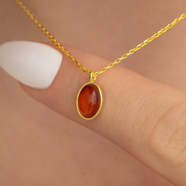 14k Solid Gold Carnelian Necklace, Sterling Silver Carnelian Necklace, Carnelian Crystal Necklace, Carnelian Stone, Raw Stone Necklace