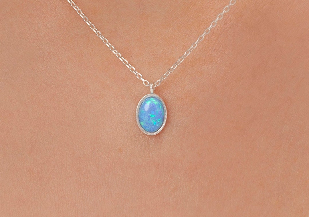 14k Solid Gold Opal Necklace, Sterling Silver 925 Opal Necklace, Oval