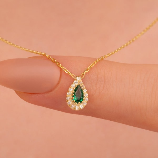 Emerald Necklace , May Birthstone Necklace , Tear Drop Necklace , Mothers Day Gifts , Emerald Teardrop Necklace , Dainty Emerald Necklace