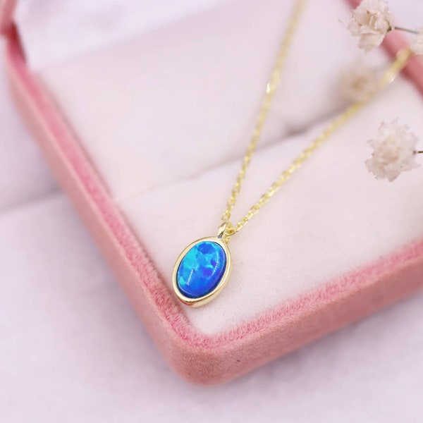 14k Solid Gold Opal Necklace, Blue Opal Necklace, Dainty Opal Necklace, Minimalist Necklace, Real Opal Silver Necklace, Opal Jewelry