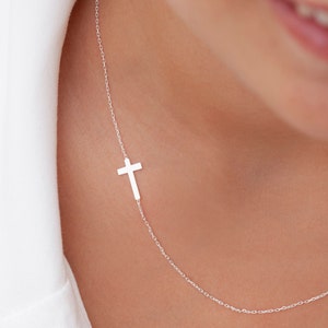 Dainty Cross Necklace, Sideway Cross Necklace, Religious Jewelry, Gold Cross Necklace, 14k Gold Cross Charm Necklace, Dainty Necklace, Gift
