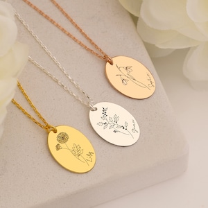 14k Solid Gold Birth Flower Necklace, Flower Necklace, Personalized Birth Flower Necklace, 14k Gold Floral Necklace, Mothers Day Gift, Gift