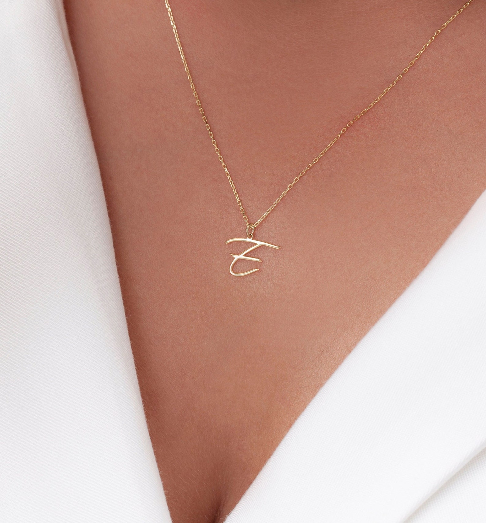 14k Solid Gold Letter Necklace Personalized Letter Necklace Etsy