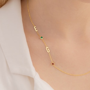OFERTA EXTRA GRANDE: Collar con inicial y piedra de nacimiento, collar con letra, collar con inicial y piedra de nacimiento lateral, joyería personalizada, regalo para el Día de la Madre