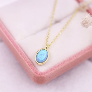 14k Solid Gold Opal Necklace, Blue Opal Necklace, Dainty Opal Necklace, Minimalist Necklace, Real Opal Silver Necklace, Opal Jewelry