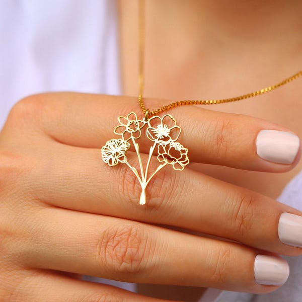 Collana con bouquet di fiori per la nascita, collana con fiori per la nascita multipli, collana con fiori per la nascita, collana con fiori per la nascita combinati, regali per la festa della mamma
