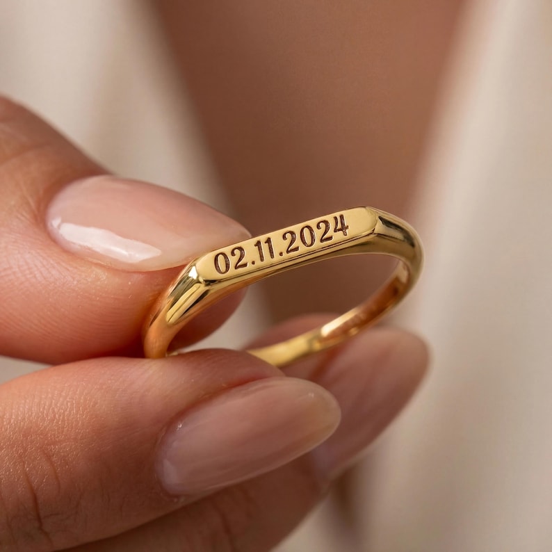 14k Solid Gold Dainty Name Ring , Personalized Engraved Name Ring , Custom Name Ring , Minimalist Gold Name Jewelry