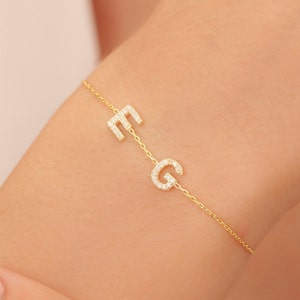 Pulsera con letras pavé, pulsera con inicial personalizada, regalo de Navidad, regalo personalizado, pulsera con letras de diamantes, pulsera con nombre personalizado