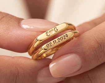 14k Solid Gold Dainty Name Ring , Personalized Engraved Name Ring , Custom Name Ring , Minimalist Gold Name Jewelry