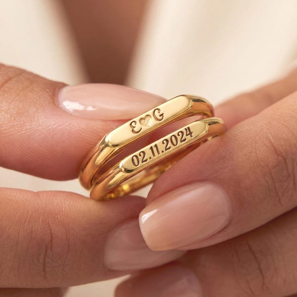 14k Solid Gold Dainty Name Ring , Personalized Engraved Name Ring , Custom Name Ring , Minimalist Gold Name Jewelry