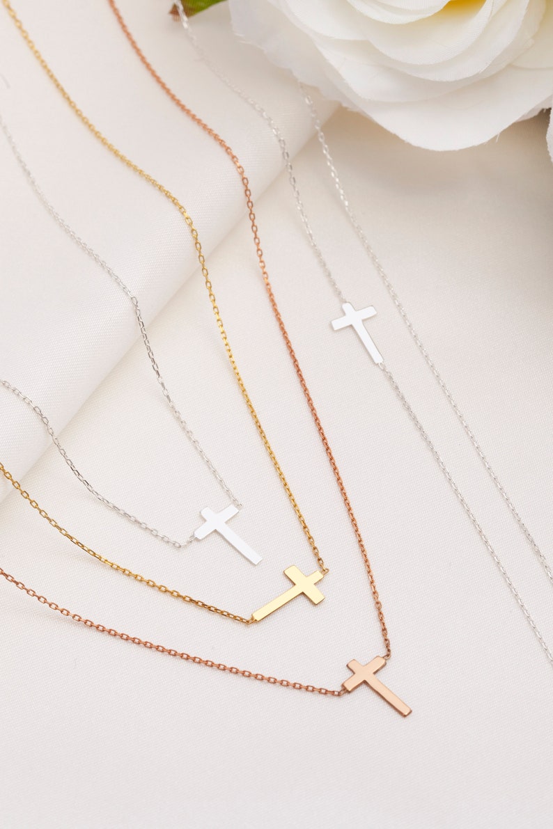 14k Solid Gold Cross Necklace, Gold Cross Necklace, Dainty Cross Necklace, Religious Necklace, Solid Gold Cross Jewelry, Small Cross image 7