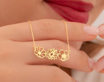 Födelseblommahalsband , Födelseblommasmycken , Födelseblommabuketthalsband , Flerfödselblommahalsband , Kombinerat födelseblommahalsband