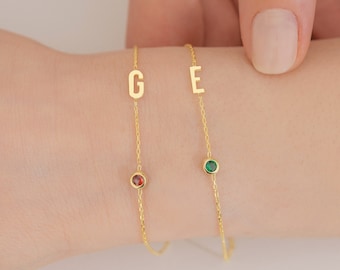 Birthstone Letter Bracelet, Bridesmaid Gift, Family Birthstone Bracelet, Initial Bracelet, Mothers Day Gift, Gift for Her, Birthstone Gift