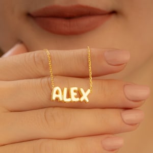 Bubble Name Necklace, Personalized Jewelry, 3D Letter Necklace, Gold Name Necklace, Christmas Gift, Silver Name Necklace, Gift for Christmas