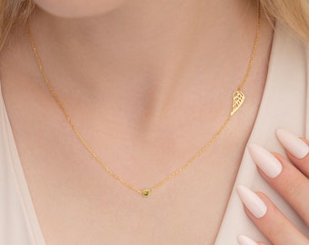 Miscarriage Necklace, Angel Wing Necklace, Memorial Necklace, Birthstone Angel Wing Necklace for Women, Guardian Angel, Miscarriage