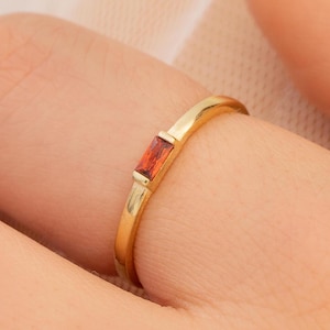 Garnet Dainty Ring , Baguette Silver Ring , January Birthstone Ring , Silver 925 Garnet Ring , Minimalist Ring , Thin Ring