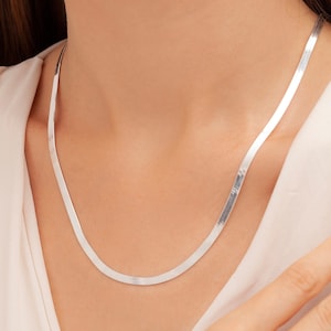 Sterling Silver 925 Snake Chain Necklace, Silver, Gold, Rose Gold Snake Chain Necklace, Herringbone Necklace, Flat Snake Chain Choker, Gift
