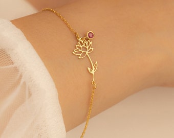 Birth Flower Bracelet, Custom Flower Bracelet, Custom Bracelet, Silver Birthstone Bracelet, Personalized Birth Flower Bracelet, Christmas