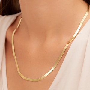 18k Gold Snake Chain Necklace, Silver, Gold, Rose Gold Snake Chain Necklace, Herringbone Necklace, Flat Snake Chain Choker, Gift for Her