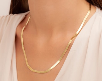 14k Gold Snake Chain Necklace, Silver, Gold, Rose Gold Snake Chain Necklace, Herringbone Necklace, Flat Snake Chain Choker, Gift for Her