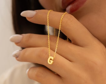 14k Gold Initial Necklace, Bubble Letter Necklace, Letter Necklace, Initial Necklace, Bubble Name Necklace, Christmas Gift, Balloon Necklace